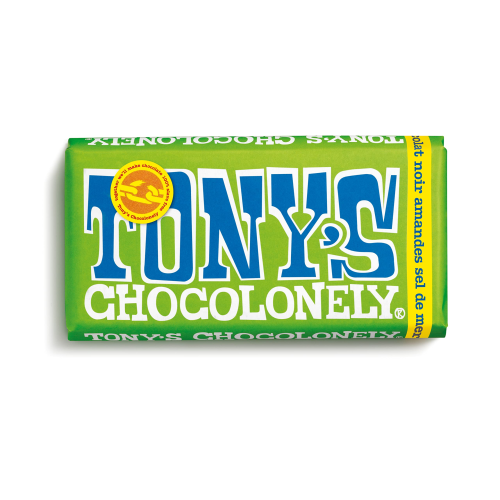 Tony's Chocolonely Dark Chocolate Almond Sea Salt Bar 180g Vegan Fairtrade
