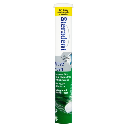 Steradent Active Fresh 30 Tablets Denture Cleaner Effervescent Minty Fresh