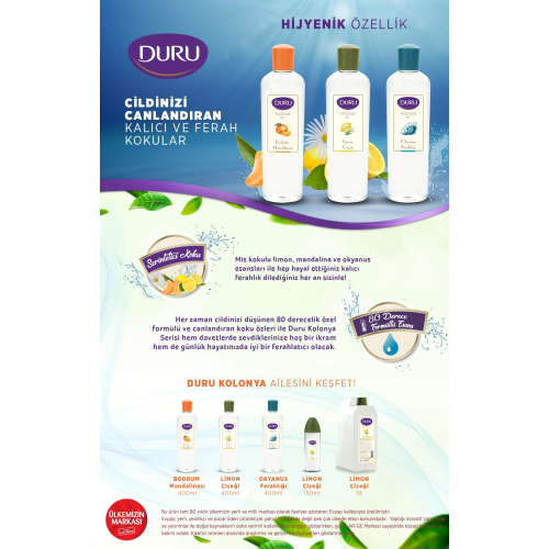 Duru Cologne 1L/900ml Refreshing Fragrance Long-Lasting Scent Daily Use