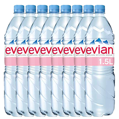 Evian Natural Spring Water 1.5L Pack of 8 Bottles French Alps