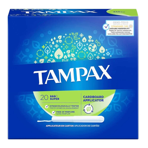 Tampax Super Tampons Blue Box 20 Pack with LeakGuard Braid