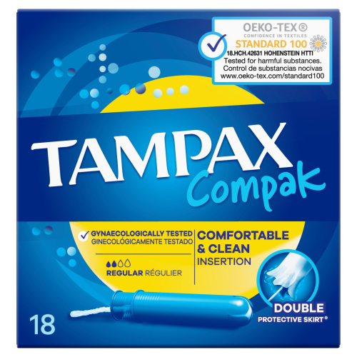 Tampax Compak Tampons with Applicator 18X Compact Leak Protection Regular Flow