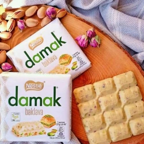 Nestle Damak Baklava White Chocolate with Pistachio Flavor, Premium Chocolate Bar, 60g