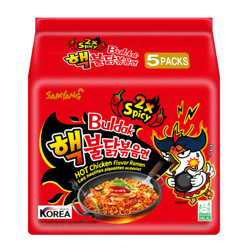 Samyang Buldak Extra Double Hot Chicken Ramen Noodles 140g x 5 Pack Spicy Instant