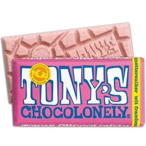 Tony's Chocolonely White Chocolate Raspberry Bar 180g with Freeze-Dried Raspberry