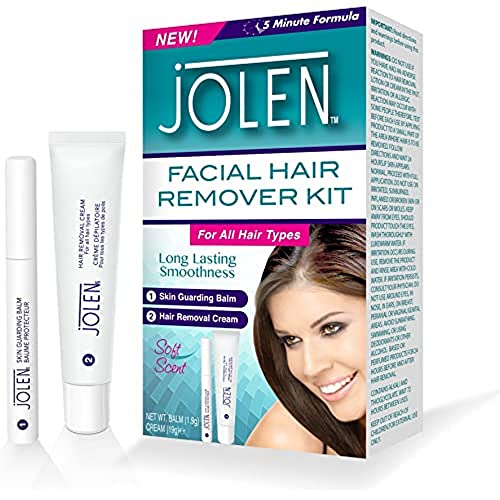 Jolen Facial Hair Remover Kit for Sensitive Skin with Cream and Spatula