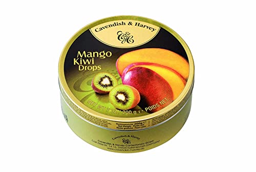 Cavendish & Harvey Mango & Kiwi Drops - Bonbons, 200g in Metal Tin