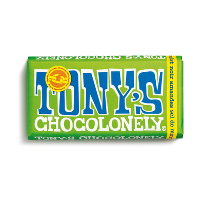 Tony's Chocolonely Dark Chocolate Almond Sea Salt Bar 180g Vegan Fairtrade