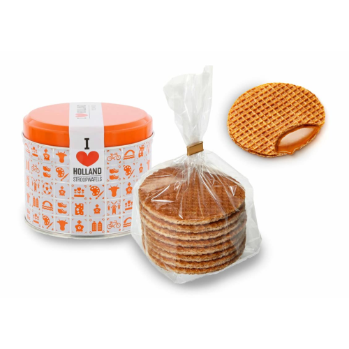 Daelmans Stroopwafels Orange Holland Gift Tin with Caramel Waffles