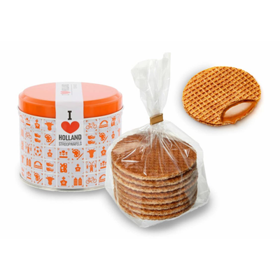 Daelmans Stroopwafels Orange Holland Gift Tin with Caramel Waffles