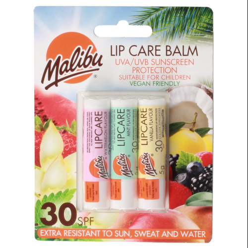 Malibu Lip Balm SPF30 3-Pack Watermelon Vanilla Mint