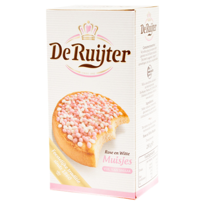 De Ruijter Muisjes Pink & White Anise Sugar Mice 220g Dutch Classic