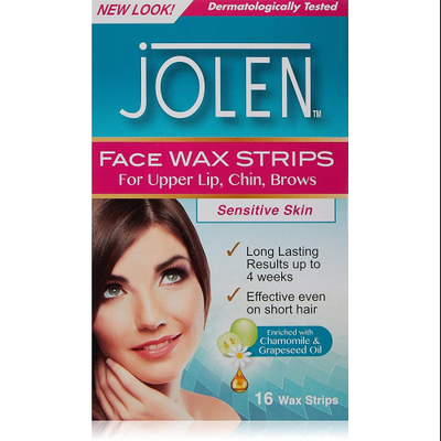 Jolen Facial Wax Strips 16 Pack for Sensitive Skin Quick Hair Removal
