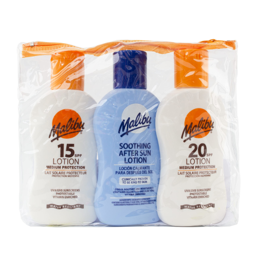 Malibu Sun Care Travel Pack 3 Products SPF15 SPF20 After Sun