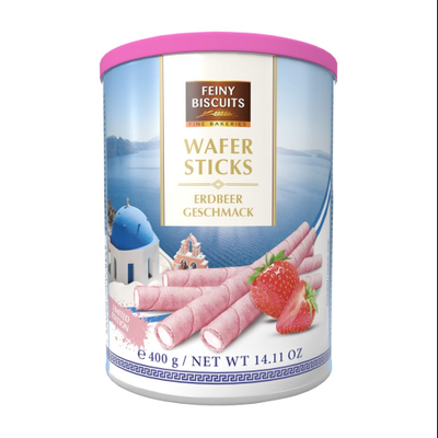 Feiny Biscuits Strawberry Cream Waffle Rolls 400g Crispy Rolled Wafers