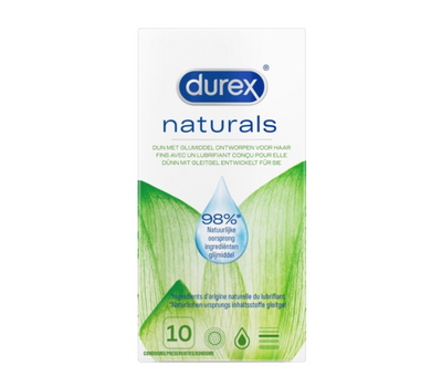 Durex Naturals Condoms 10 Pack Natural Latex Lubricated for Comfort