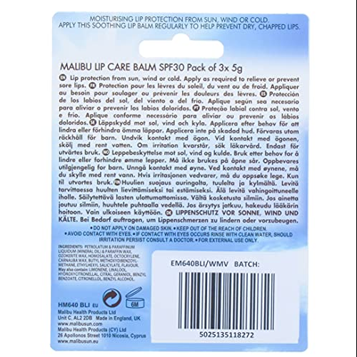 Malibu Lip Balm SPF30 3-Pack Watermelon Vanilla Mint