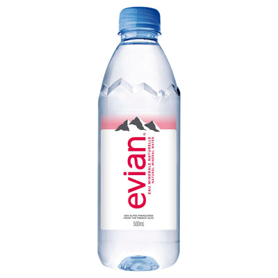 Evian Natural Mineral Water 24x500ml PET Bottles French Alps