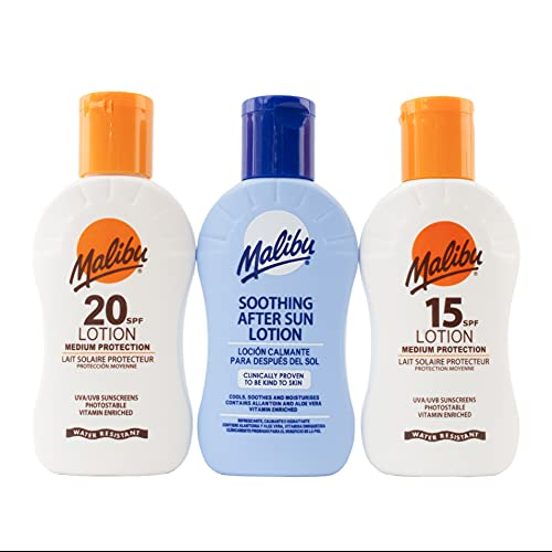 Malibu Sun Care Travel Pack 3 Products SPF15 SPF20 After Sun